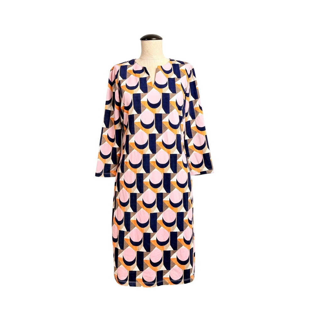 J. McLaughlin Geometric Print Catalina Cloth Shift Dress Pink Navy Orange M
